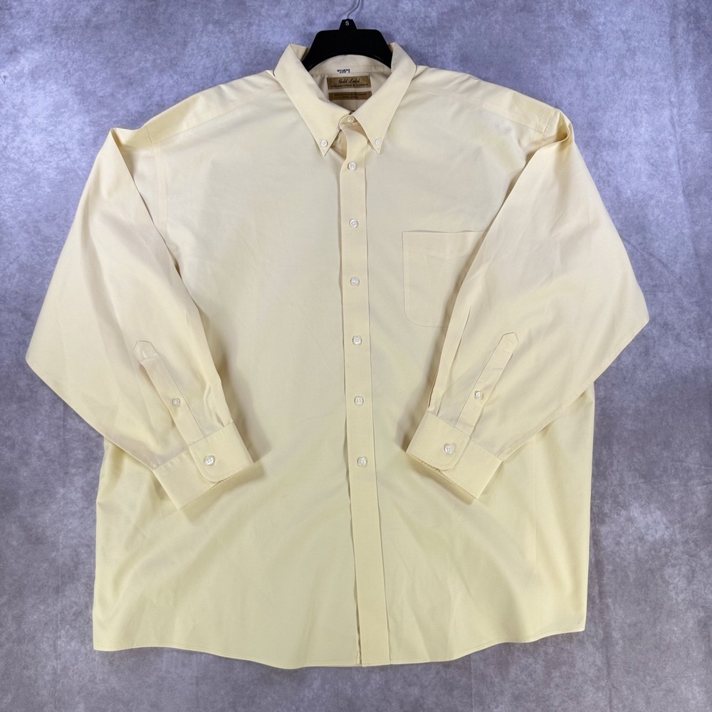 Roundtree & Yorke Gold Label Button Down Shirt Men 19 35 Big Yellow Long Sleeve